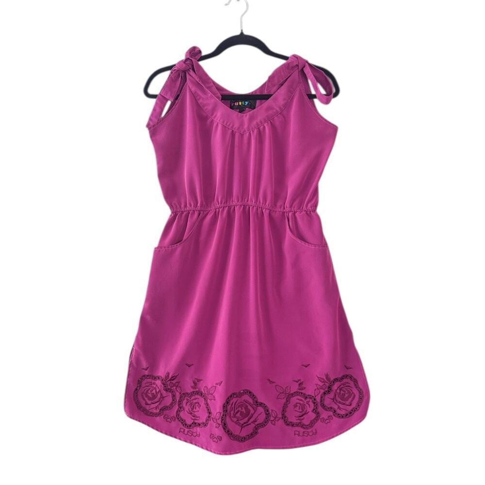 Vintage Y2K Rusty Girls Pink Embroidered Rose‎ Dress Size 12